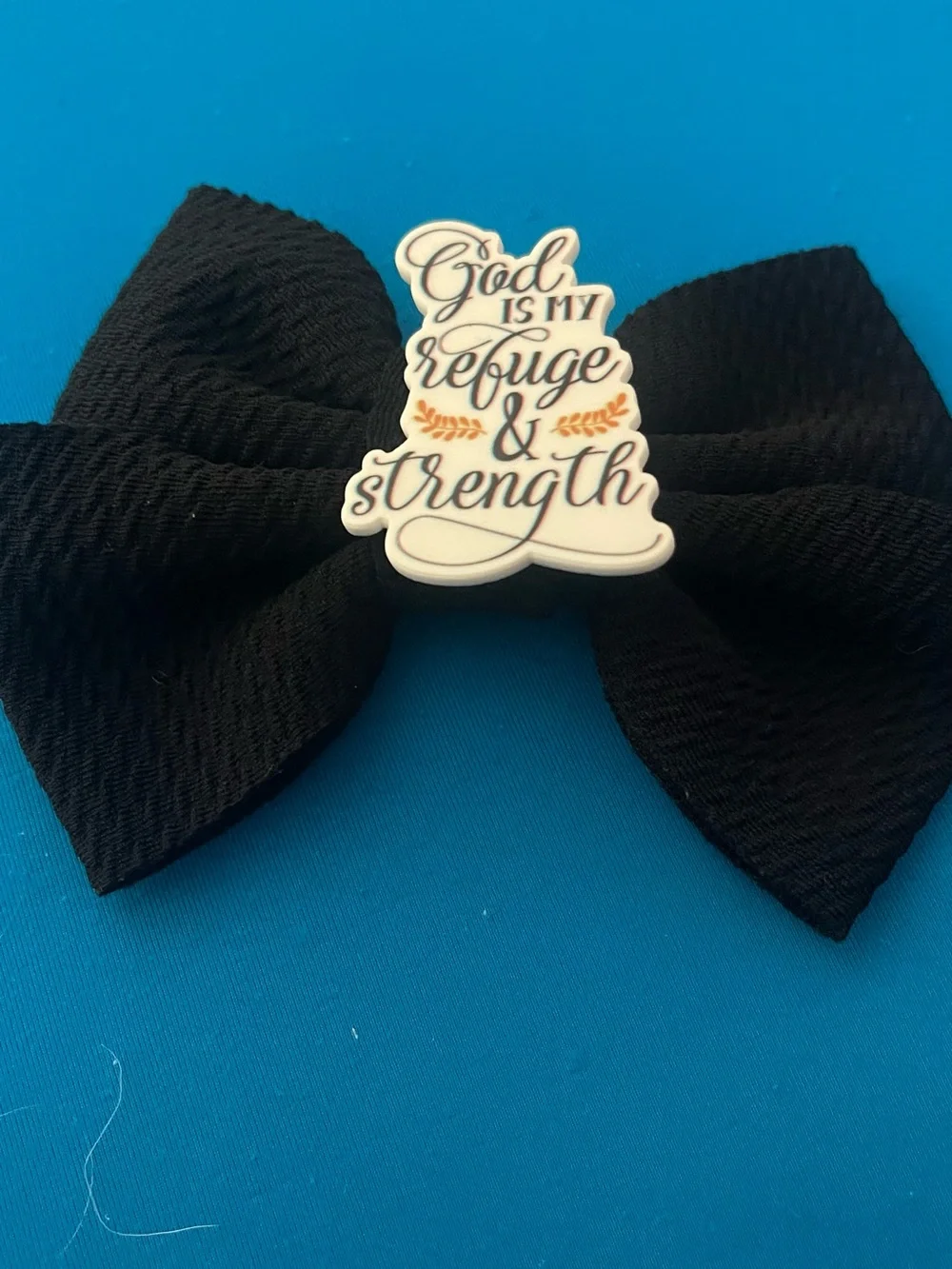 Black Fabric Bow Hair Clip with Inspirational Centerpiece